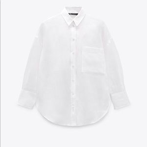 ZARA - 100% linen long sleeved burring up - white